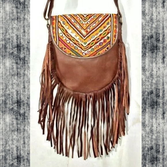 fashionfauxpas Handbags - Vtg Leather Fringe Embroidered bag cross body free spirit boho hippie people